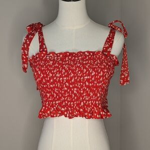 Floral Crop Top With Shoulder Ties Sexy Vacation  Beach Tropical Fall smocked